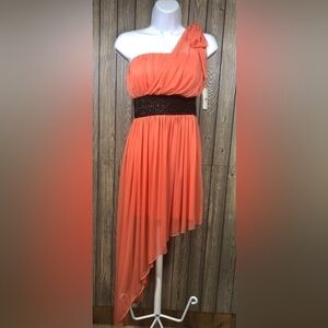 Roberta Strapless Coral Asymmetrical dress Size S